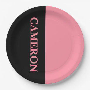 Trendy Two Colours   Name   Black and Salmon Pink Paper Plate