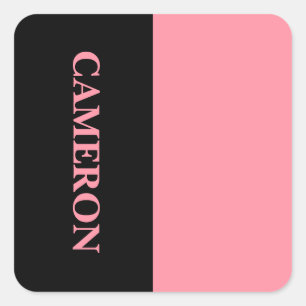 Trendy Two Colours Name Black and Salmon Pink Square Sticker