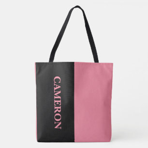 Trendy Two Colours Name Black and Salmon Pink Tote Bag