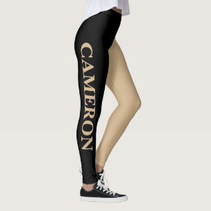 Trendy Two Colours Name Black and Tan Leggings