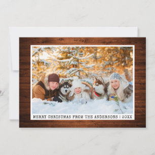 Trendy Typewriter Font Wood Minimalist Photo Holiday Card