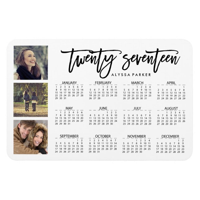 Trendy Typography and Three Photos 2017 Calendar Magnet (Horizontal)