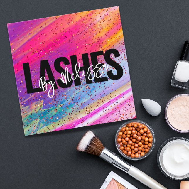 Trendy Typography Beauty Makeup Artist Lashes  Square Business Card (Trendy Typography Beauty Makeup Artist Lashes Square Business Card)