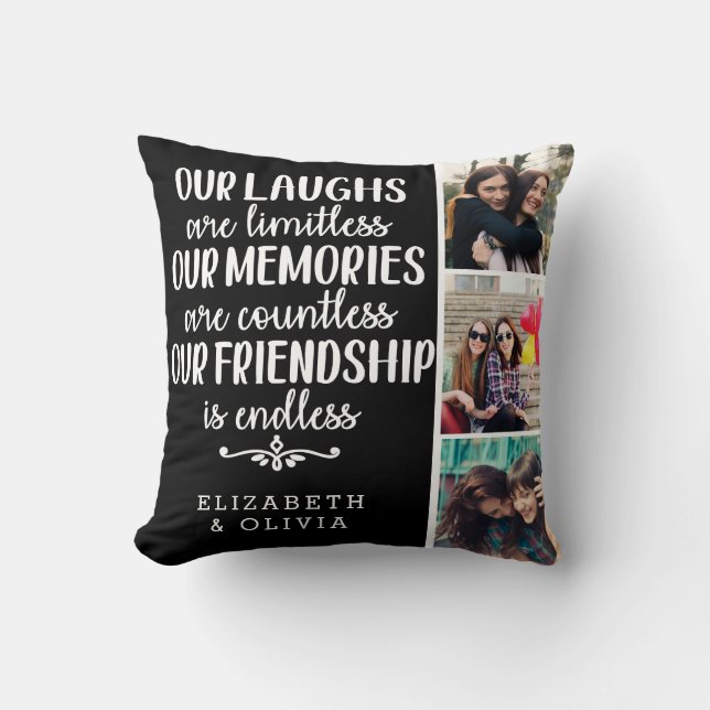 Trendy Typography Best Friends Names Photo Collage Cushion (Front)