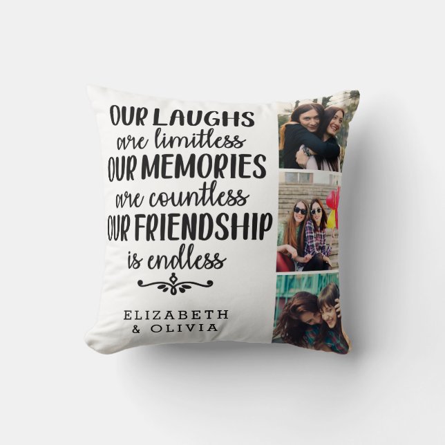 Trendy Typography Best Friends Names Photo Collage Cushion (Front)