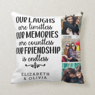 Trendy Typography Best Friends Names Photo Collage Cushion