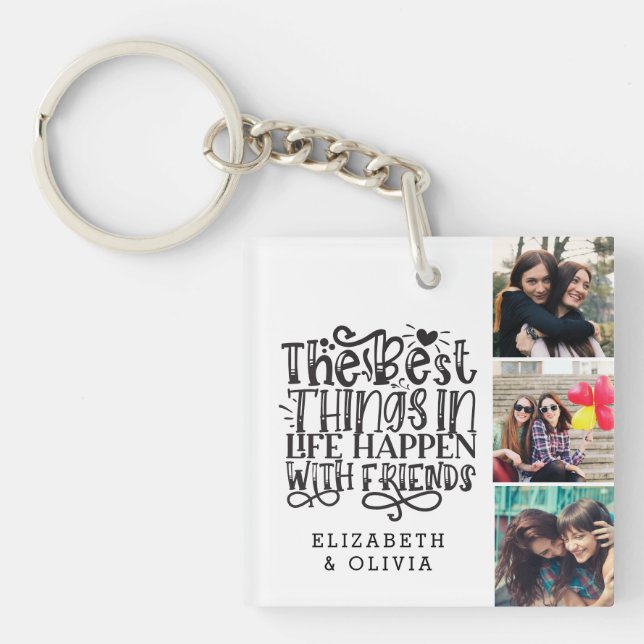 Trendy Typography Best Friends Names Photo Collage Key Ring (Front)