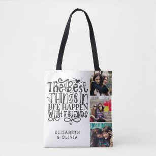 Trendy Typography Best Friends Names Photo Collage Tote Bag