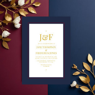 Trendy Typography Burgundy, Navy and Gold Wedding Invitation