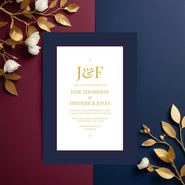 Trendy Typography Burgundy, Navy and Gold Wedding Invitation (Trendy Typography Burgundy, Navy and Gold Wedding Invitation)