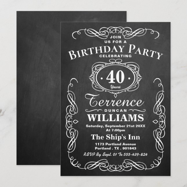Trendy Typography Chalkboard Birthday Party Invitation (Front/Back)