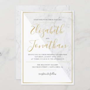 Trendy Typography   Chic Marble Wedding Invitation