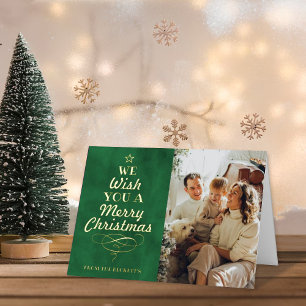 Trendy Typography Christmas Tree Photo Real Foil Holiday Card