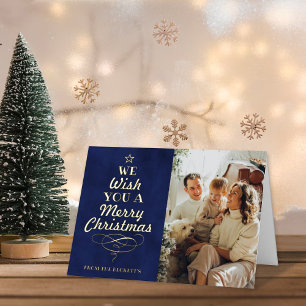 Trendy Typography Christmas Tree Photo Real Foil Holiday Card