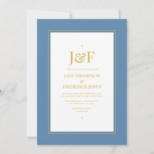 Trendy Typography Dusty Blue and Gold Wedding Invitation