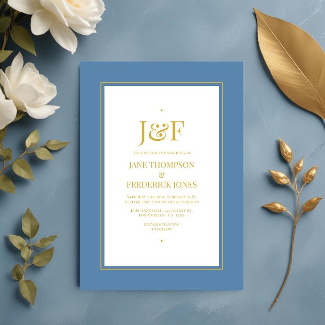 Trendy Typography Dusty Blue and Gold Wedding Invitation (Trendy Typography Dusty Blue and Gold Wedding Invitation)