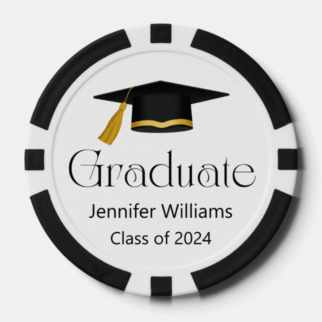 trendy typography graduate cap class of 2024  poker chips (Front)