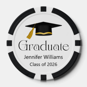 trendy typography graduate cap class of 2026 poker chips