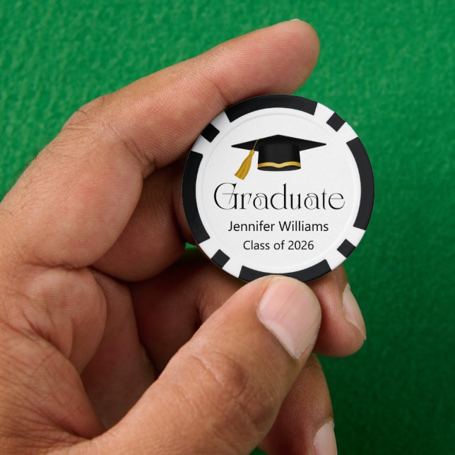 trendy typography graduate cap class of 2026  poker chips (Hand)