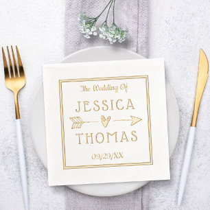Trendy Typography Love Heart & Arrow Wedding Foil Napkins