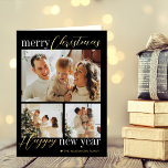 Trendy Typography Merry Christmas 3 Photo Real Foil Holiday Card<br><div class="desc">Send out this year's holiday greetings in style with these unique and modern real foil pressed holiday cards. Easily add your own photos and custom wording to these holiday cards by using the "Edit this design template" section,  or click the "Customise it" button to access more advanced editing tools.</div>