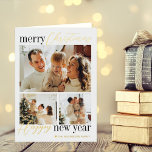 Trendy Typography Merry Christmas 3 Photo Real Foil Holiday Card<br><div class="desc">Send out this year's holiday greetings in style with these unique and modern real foil pressed holiday cards. Easily add your own photos and custom wording to these holiday cards by using the "Edit this design template" section,  or click the "Customise it" button to access more advanced editing tools.</div>