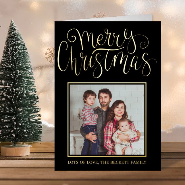 Trendy Typography "Merry Christmas" Photo Real Foil Holiday Card (Creator Uploaded)