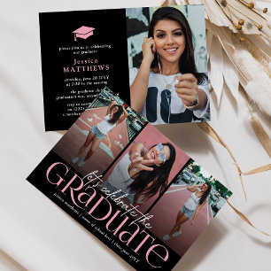 Trendy Typography Photo Collage Graduation Party Invitation