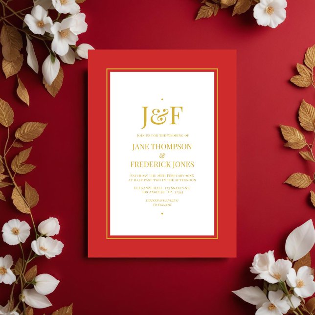 Trendy Typography Red and Gold Wedding Invitation (Trendy Typography Red and Gold Wedding Invitation)