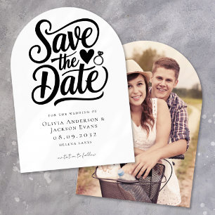 Trendy Typography Ring Heart Wedding Photo Save The Date