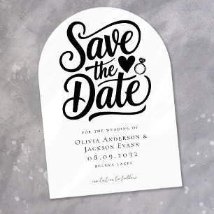 Trendy Typography Ring Heart Wedding Save The Date
