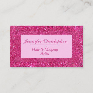 Trendy Typography Script Hot Pink Glitter Business Card