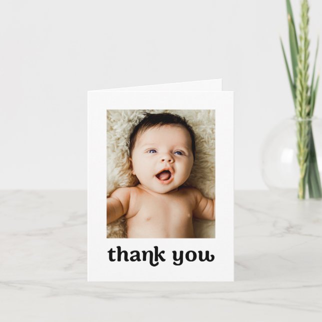 Trendy Typography Simple Modern 2 Baby Photos Thank You Card (Front)