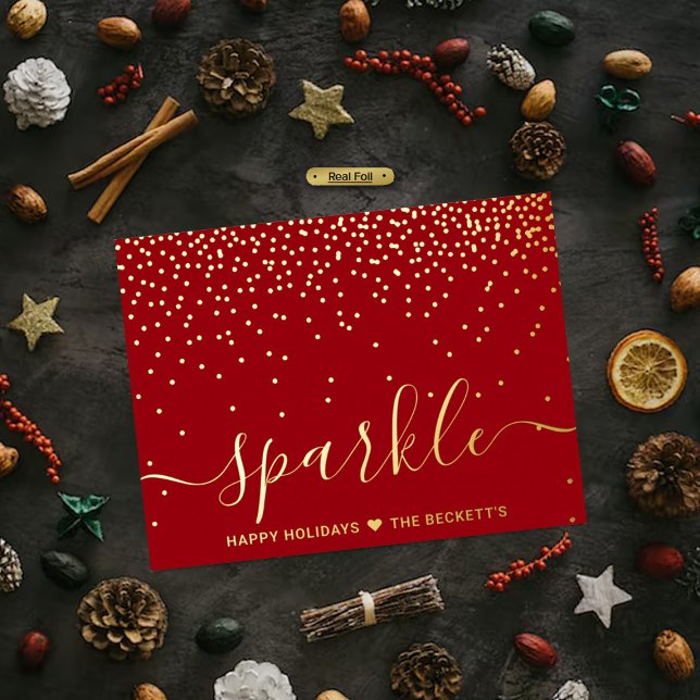 Trendy Typography "Sparkle" Christmas Real Foil Holiday Postcard (Creator Uploaded)