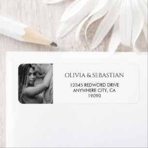 Trendy Typography Text and Photo Black and White Return Address Label