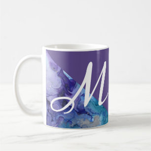 Trendy Ultra Violet Watercolor Turquoise Monogram Coffee Mug