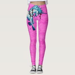 Trendy Unicorn Fantasy On Pink Grunge Leggings