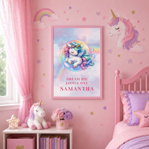 Trendy Unicorn Pink Purple Girl Birthday Wall Post Poster