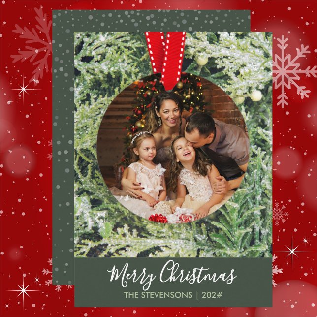 Trendy Unique Christmas Ornament Family Photo Holiday Card (Instant downloads for your convenience. Also available in multiple amounts or sizes. )
