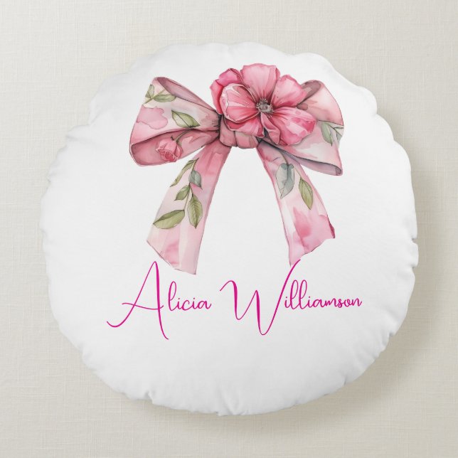 Trendy unique Cute pink &green Personalised  Round Cushion (Front)