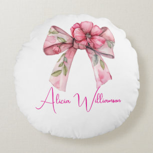 Trendy unique Cute pink &green Personalized  Round Cushion