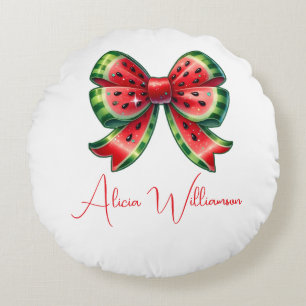 Trendy unique Cute red &green Personalised  Round Cushion