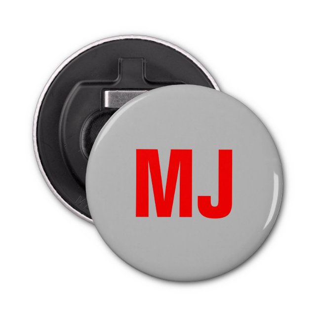 Trendy unique grey red bold monogram name initials bottle opener (Front)