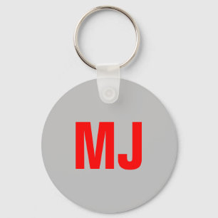 Trendy unique grey red bold monogram name initials key ring