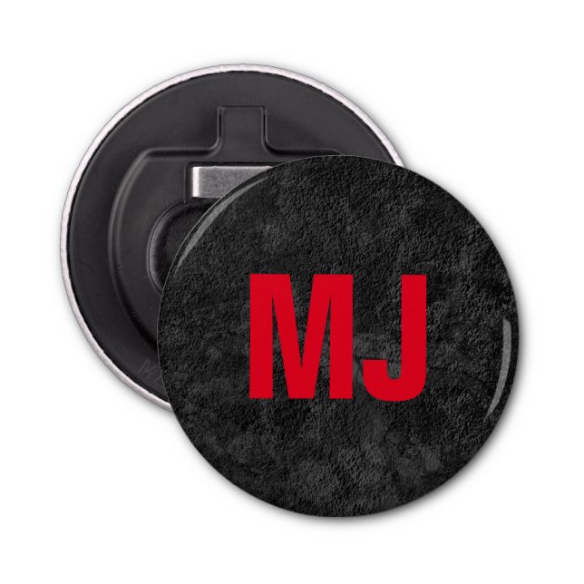 Trendy unique grey red monogram name initials bottle opener (Front)