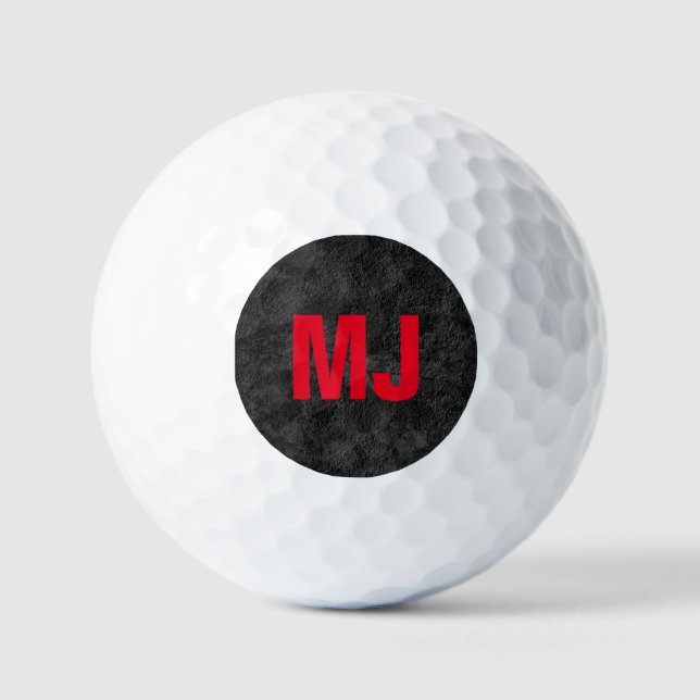 Trendy unique grey red monogram name initials golf balls (Front)