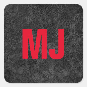 Trendy unique grey red monogram name initials square sticker