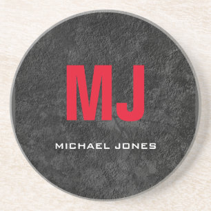 Trendy unique grey red monogram your name coaster