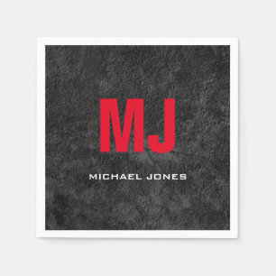 Trendy unique grey red monogram your name napkin
