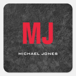 Trendy unique grey red monogram your name square sticker